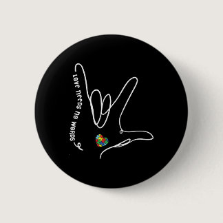 Needs No Words Asl Puzzle Piece Heart Autism Aware Button