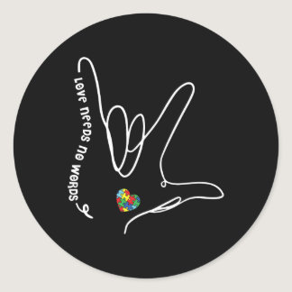 Needs No Words Asl Puzzle Piece Heart Autism Aware Classic Round Sticker