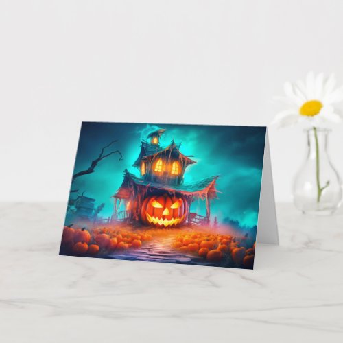 Nefarious Glowing Pumpkin  Haunted House Card