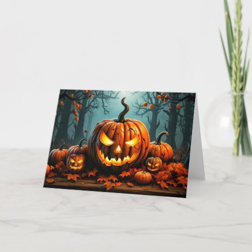 Nefarious Glowing Pumpkin In the Forest Card