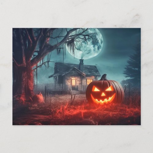 Nefarious Glowing Pumpkin In the Moonlight Postcard