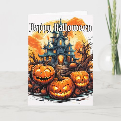 Nefarious Glowing Spooky Pumpkin  Halloween Card