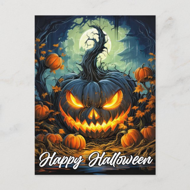 Nefarious Happy Halloween Pumpkin Illustration Postcard (Front)