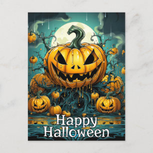 Nefarious Pumpkins After Dark Happy Halloween Postcard