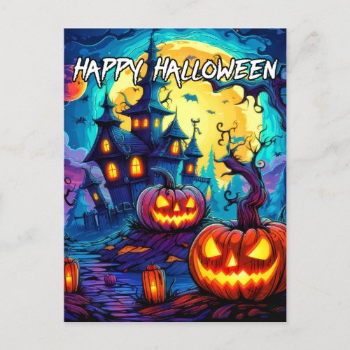 Nefarious Spooky Haunted House Halloween Postcard