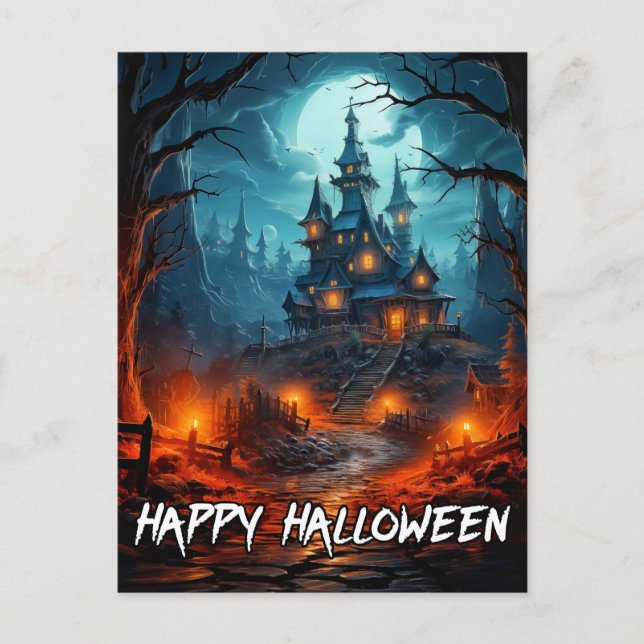 Nefarious Spooky Haunted House Halloween Postcard (Front)