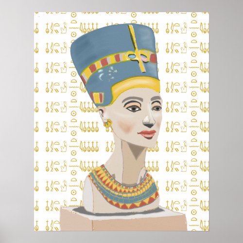 Nefertiti and Tiled  Cartouche Background Poster