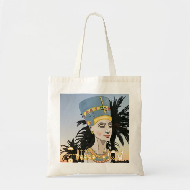Nefertiti Colourful Portrait and Palm Trees Tote B (Front)