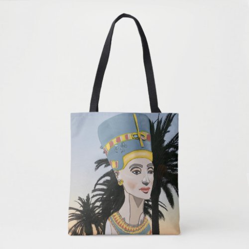 Nefertiti Colourful Portrait and Palm Trees Tote Bag