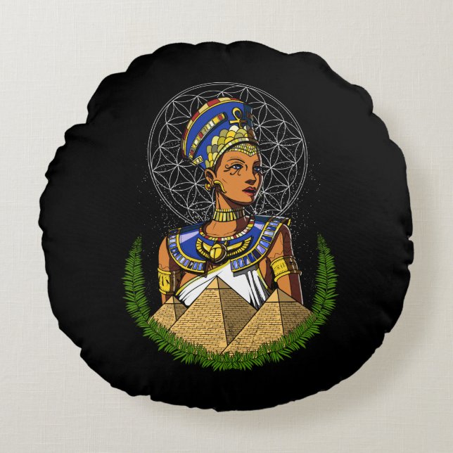 Nefertiti Egyptian Queen Goddess Mythology Round Pillow (Front)