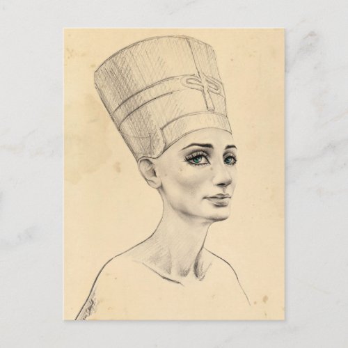 Nefertiti portrait drawing Ancient Egypt papyrus Postcard