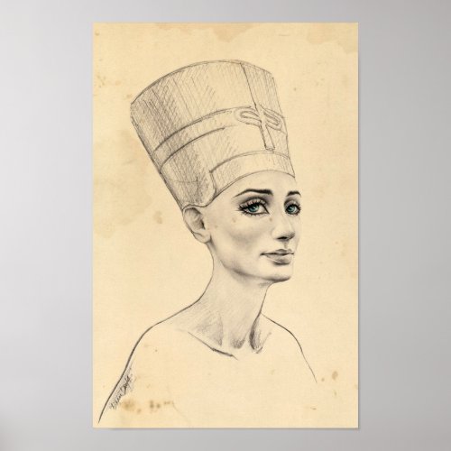 Nefertiti portrait drawing Ancient Egypt papyrus Poster