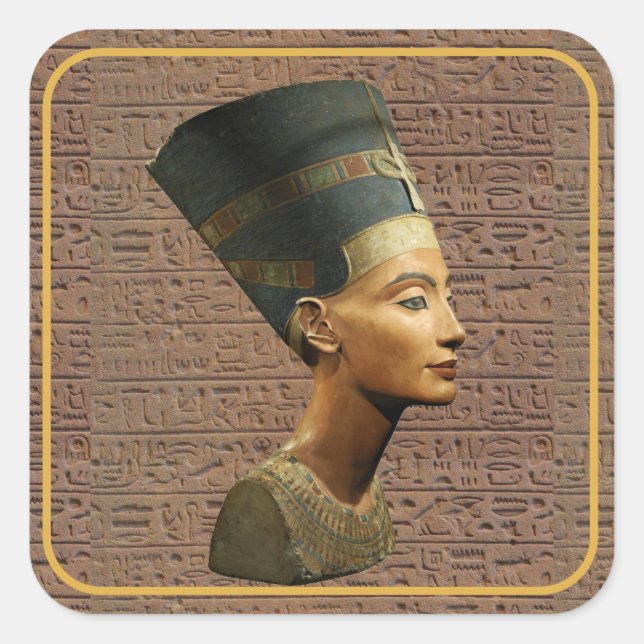 Nefertiti Square Stickers on Hieroglyph background (Front)