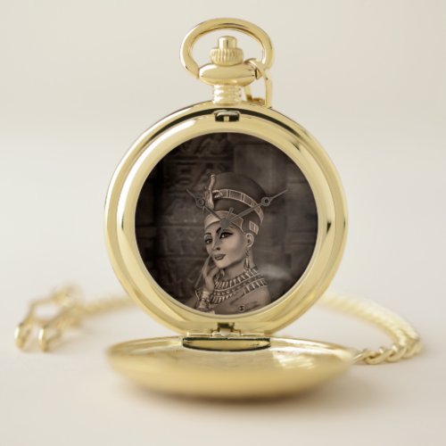 Nefertiti _ the Egyptian Queen _ sepia Pocket Watch