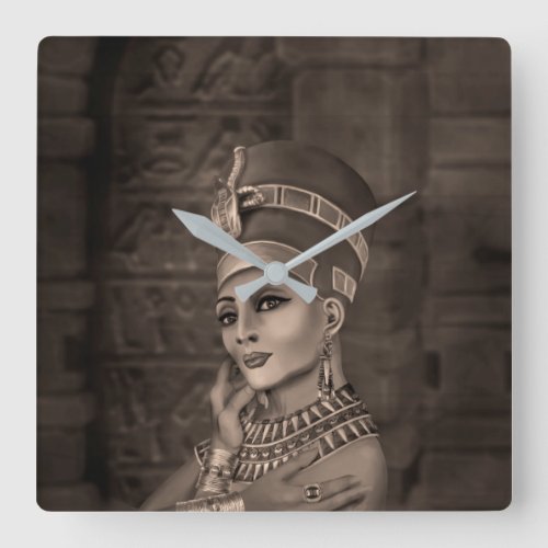 Nefertiti _ the Egyptian Queen _ sepia Square Wall Clock