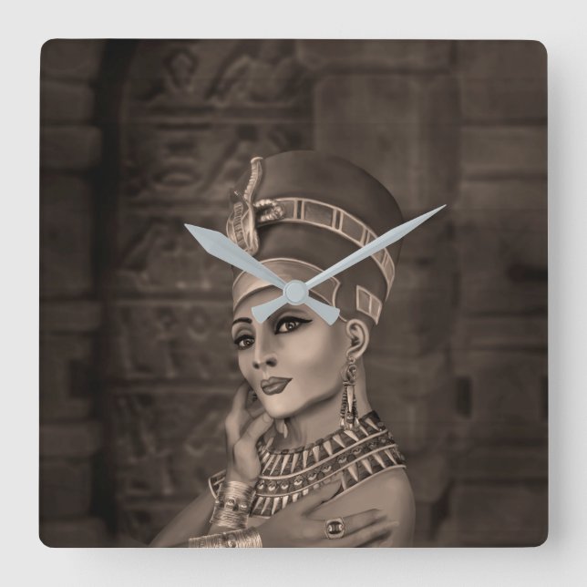 Nefertiti - the Egyptian Queen - sepia Square Wall Clock (Front)