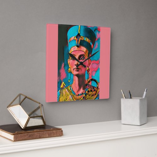 Nefertiti _ The Egyptian Queen Wall Art Poster  Square Wall Clock