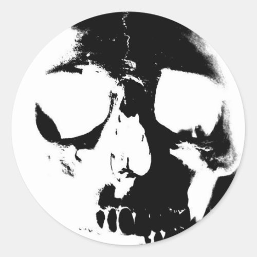 Negative Black  White Skull Classic Round Sticker