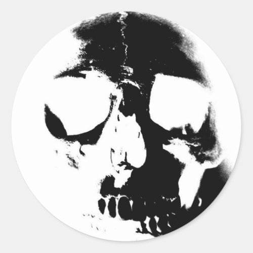Negative Black  White Skull Classic Round Sticker