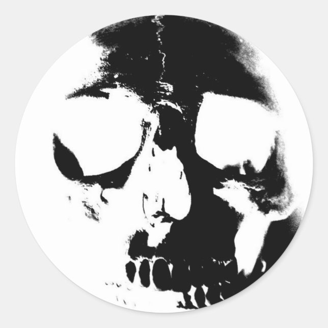 Negative Black & White Skull Classic Round Sticker (Front)