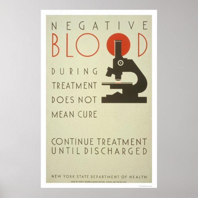 Negative Blood Treatment 1939 WPA Poster (Front)