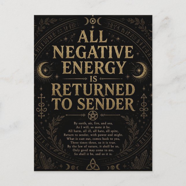 Negative Energy is Returned to Sender Pagan Spell Postcard (Front)