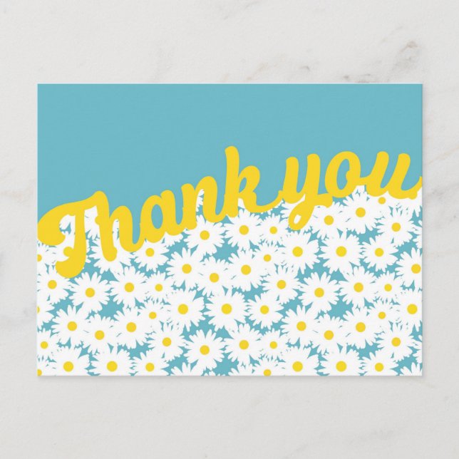 Negative Space Daisies Thank You on blue Postcard (Front)