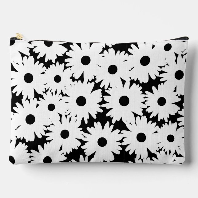 Negative Space Daisies white on black Accessory Pouch (Front)
