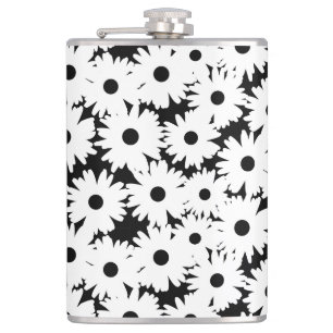 Negative Space Daisies white on black Flask