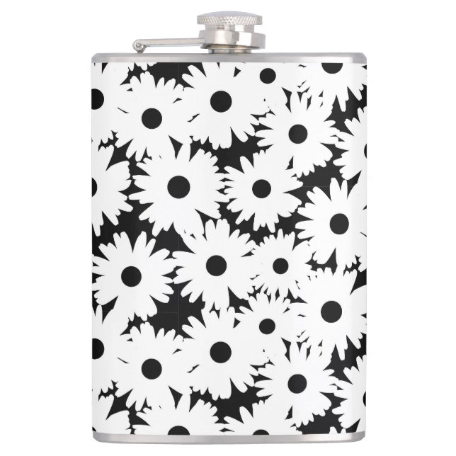 Negative Space Daisies white on black Flask (Front)