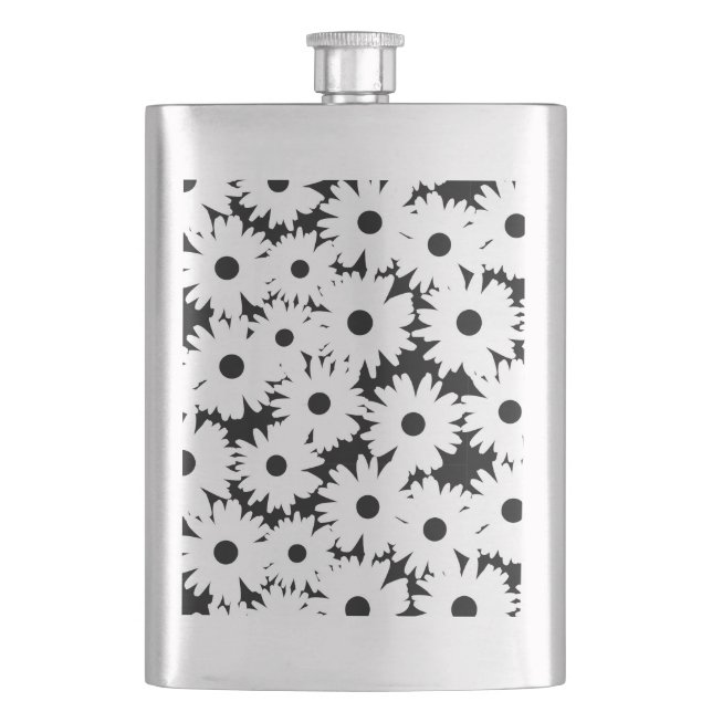Negative Space Daisies white on black Flask (Front)