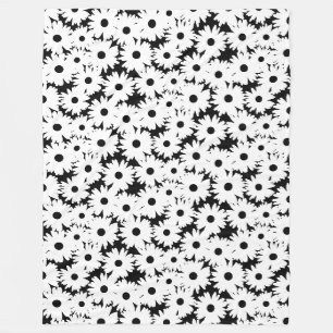 Negative Space Daisies white on black Fleece Blanket