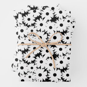 Negative Space Daisies white on black Wrapping Paper Sheets