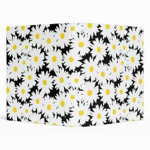 Negative Space Daisies white yellow on black 3 Ring Binder