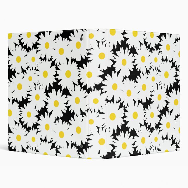 Negative Space Daisies white yellow on black 3 Ring Binder (Background)
