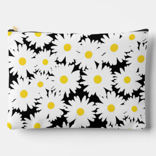 Negative Space Daisies white yellow on black Accessory Pouch