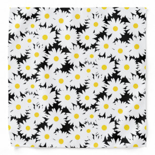 Negative Space Daisies white yellow on black Bandana