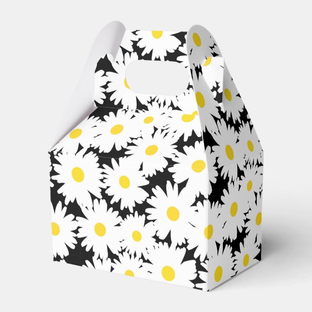 Negative Space Daisies white yellow on black Favor Boxes (Front Side)