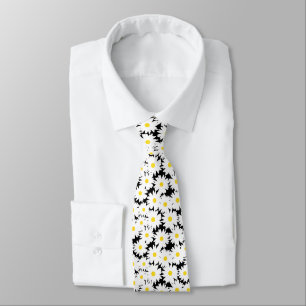 Negative Space Daisies white yellow on black Neck Tie