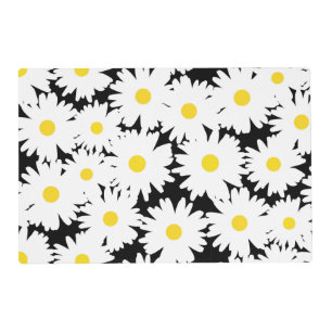 Negative Space Daisies white yellow on black Placemat