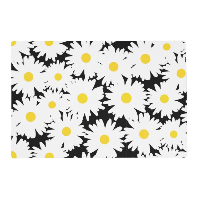 Negative Space Daisies white yellow on black Placemat (Front)