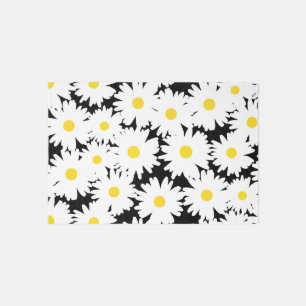 Negative Space Daisies white yellow on black Rug