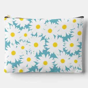 Negative Space Daisies white yellow on blue Accessory Pouch