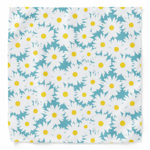 Negative Space Daisies white yellow on blue Bandana