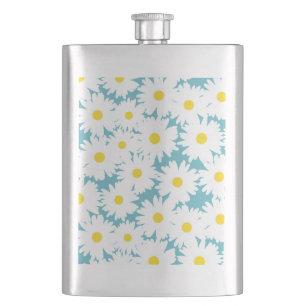 Negative Space Daisies white yellow on blue Flask