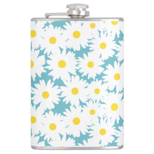Negative Space Daisies white yellow on blue Flask