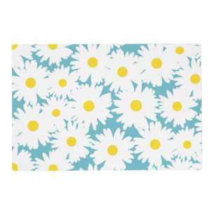 Negative Space Daisies white yellow on blue Placemat
