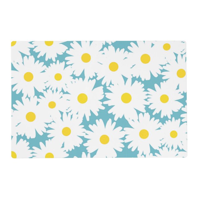 Negative Space Daisies white yellow on blue Placemat (Front)