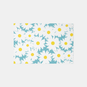 Negative Space Daisies white yellow on blue Rug
