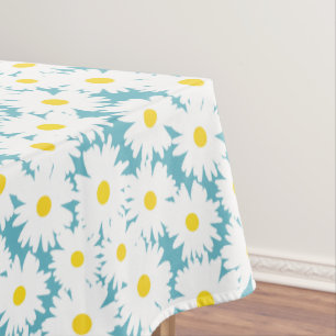Negative Space Daisies white yellow on blue Tablecloth